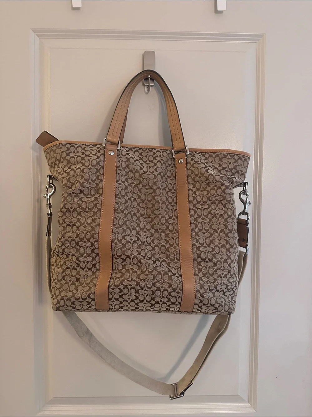 Coach Brown Signature Canvas Tote with Tan Leather Trim